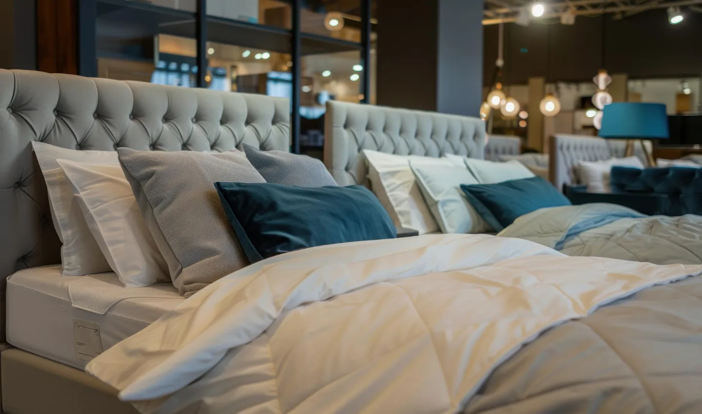 Personas arreglando una cama con sábanas premium